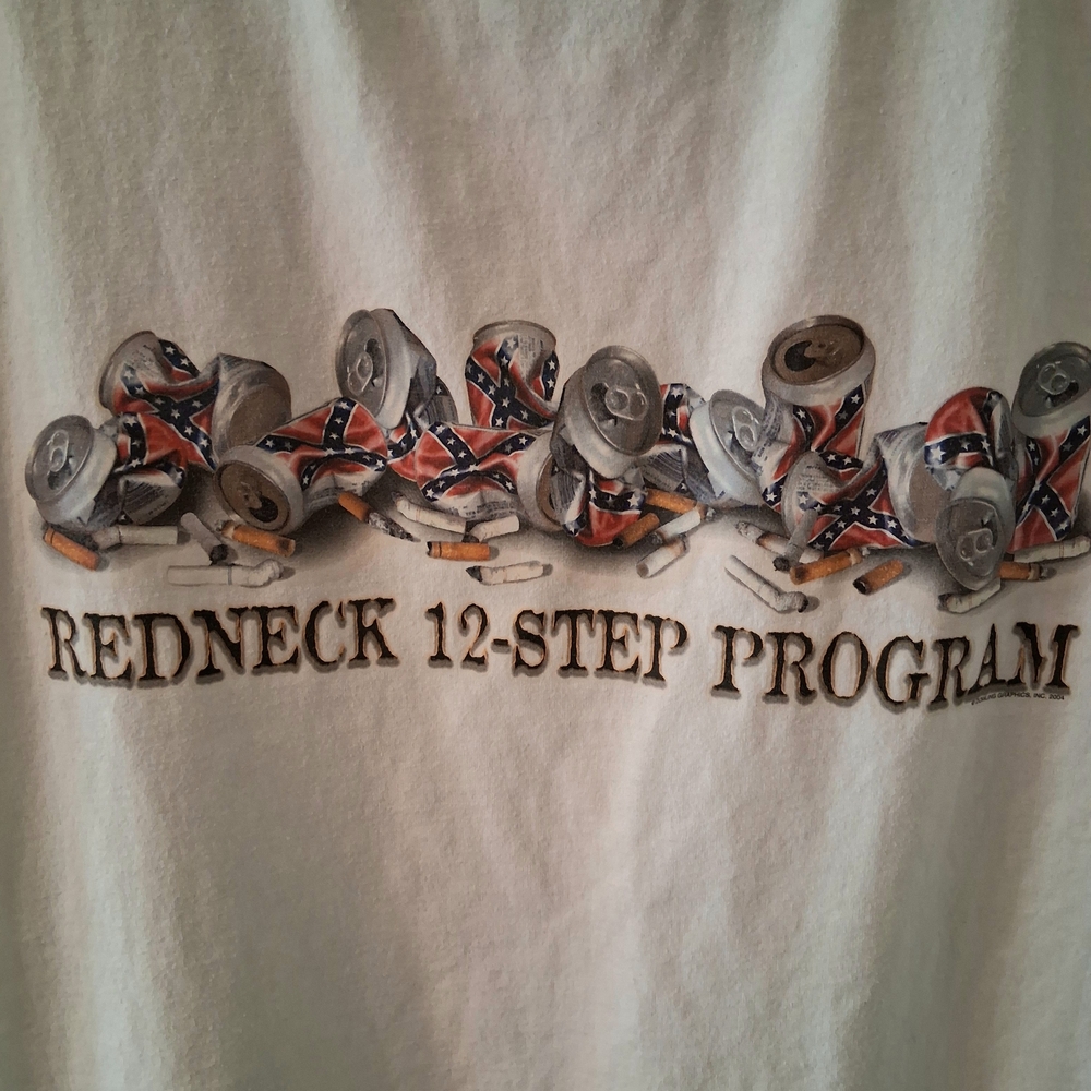 Redneck 12 Step program - White Short Sleeve Tee with Dixie Classics Chest Logo
